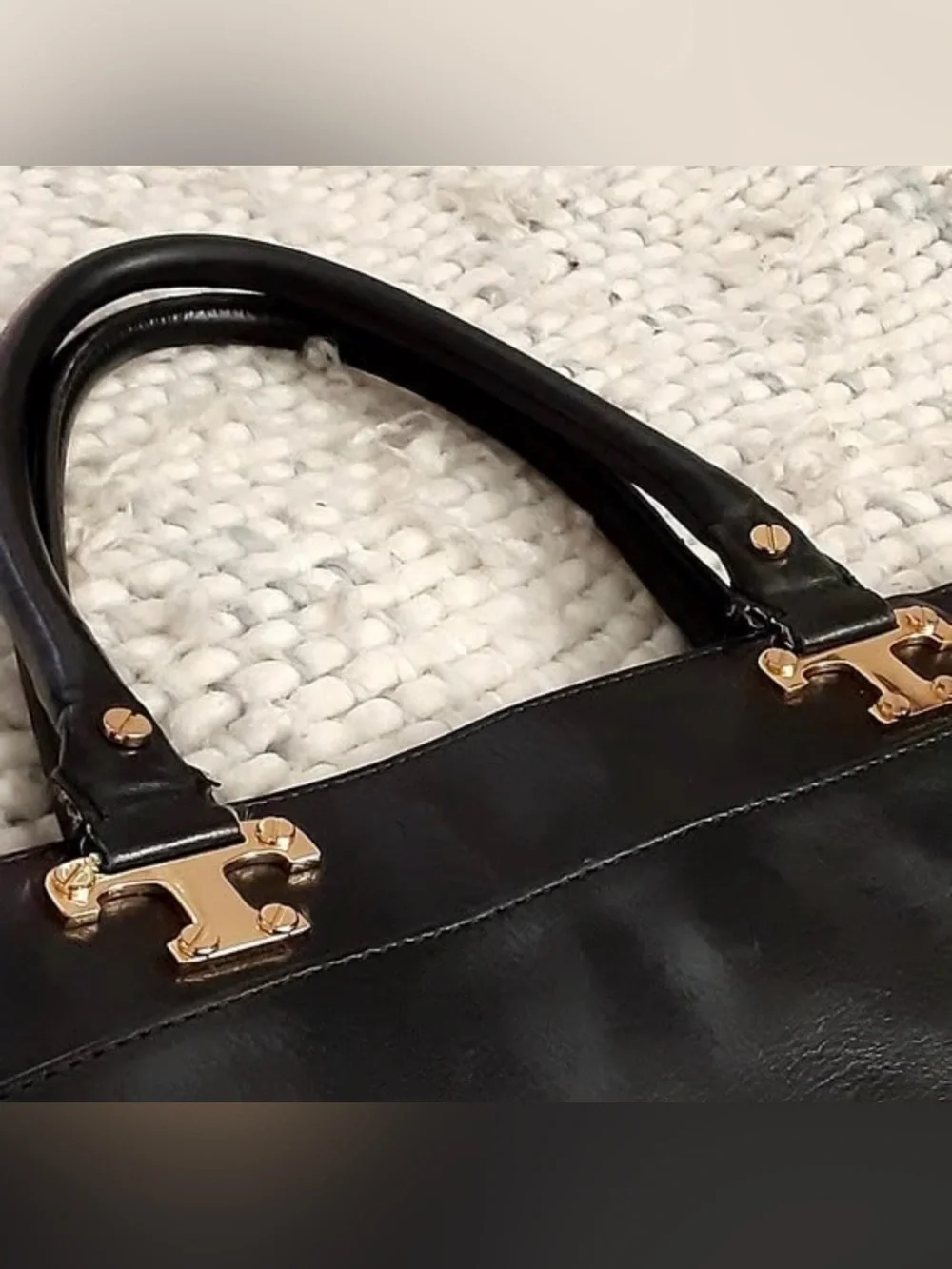 Tory Burch Black Leather Satchel with Pink Patterned Scarf